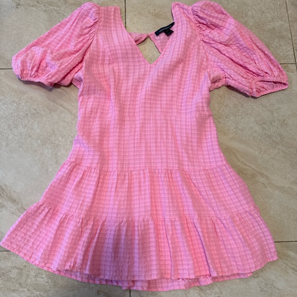 French Connection Pink Puff-Sleeve Tiered Girls Dress